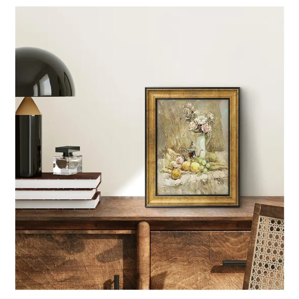Antique Gold Black Trim Frame Landscape/Portrait Easel Stand/Sawtooth Hanger